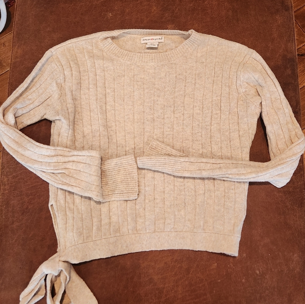 Y2K Wearing Your Heart On Your Sleeve Beige Crew Neck Sweater With Tie